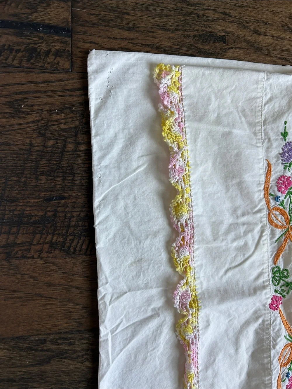 Vintage White Pillowcase with Multicolor Floral Embroidery (1)